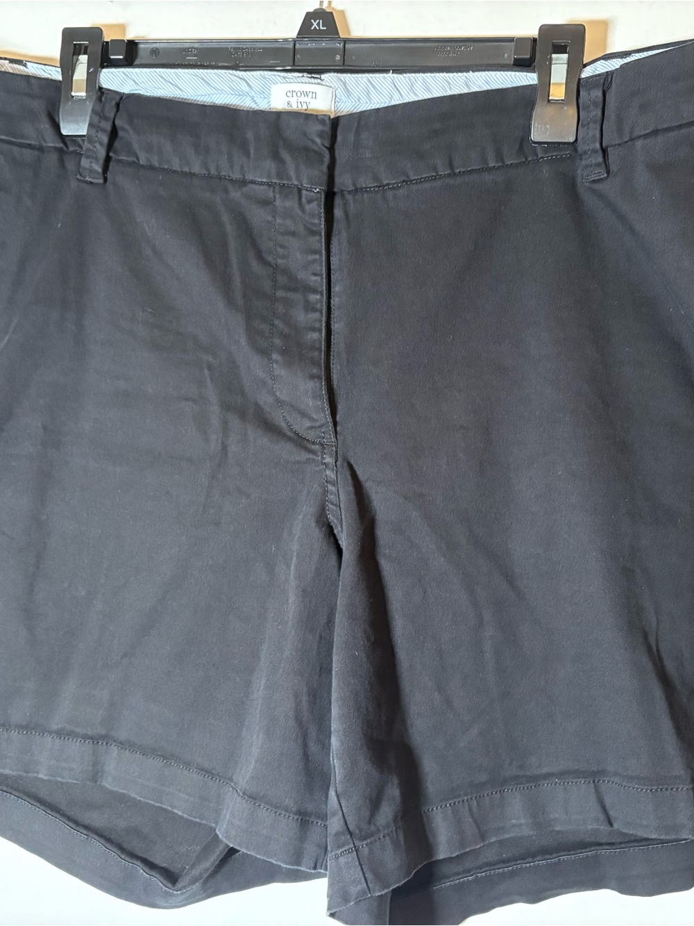 crown & ivy Black Casual Shorts with Striped Waistband Lining